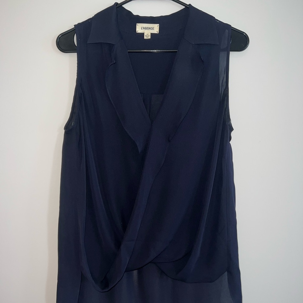 L'AGENCE Navy Sleeveless Blouse